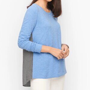 Talbots Woven Back Pullover Gingham Sweater 100% Cotton Crew Neck in Blue 2X